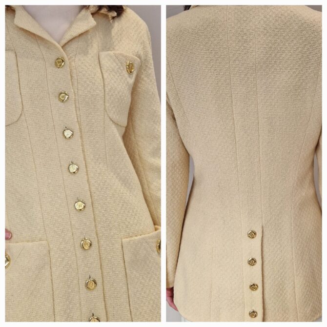 Veste longue  Chanel années 90 en tweed jaune