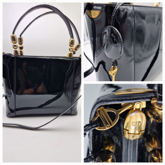 Superbe Sac Christian Dior en cuir verni noir