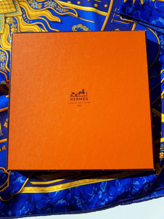 Carré Hermès Carpe Diem,  foulard en soie par Joachim Metz 1984 Livré dans sa boîte. – Image 10