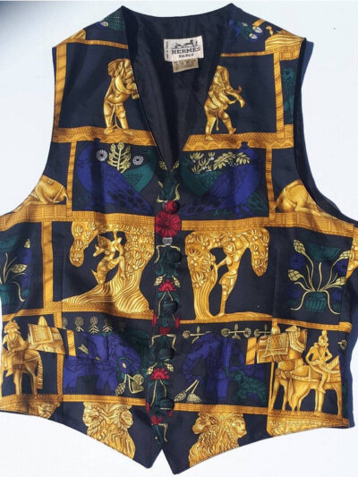 Rare Gilet Hermès Soie d 'après le carré Hermès Torana