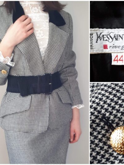 Tailleur YSL rive gauche années 90, imrimé pied de poule taille 44 fr