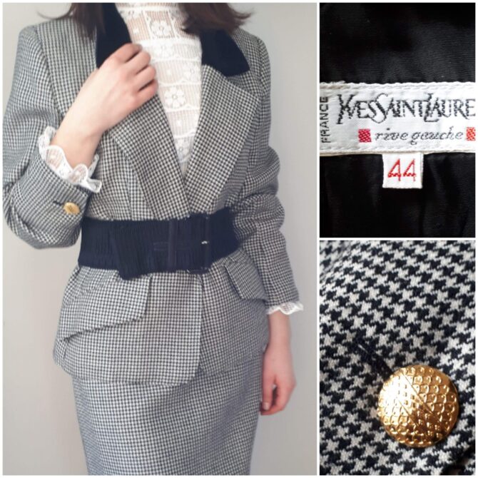 Tailleur YSL rive gauche années 90, imrimé pied de poule taille 44 fr