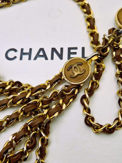Ceinture Chanel vintage années 90 cuir marron et métal doré
