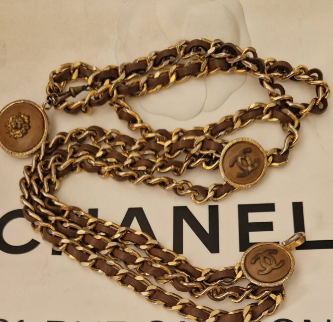 Ceinture Chanel vintage années 90 cuir marron et métal doré – Image 6