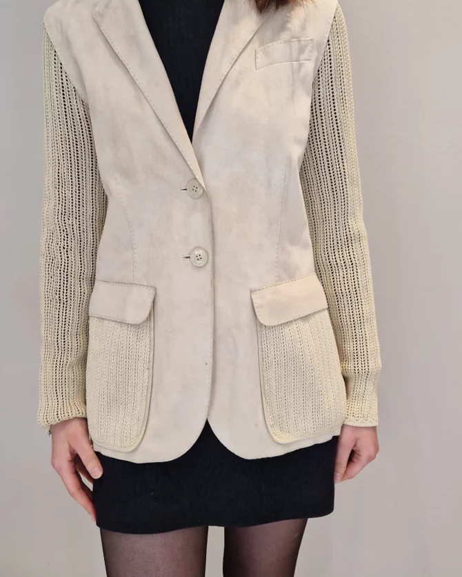 Veste Hermès en peau et tricot vintage