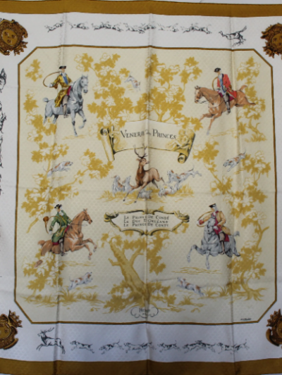 Carré Hermès soie VENERIE DES PRINCES par Charles Hallo édité en 1956