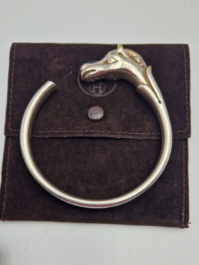 Bracelet Hermès bronze argenté tête de cheval d après Ravinet d ' enfert.