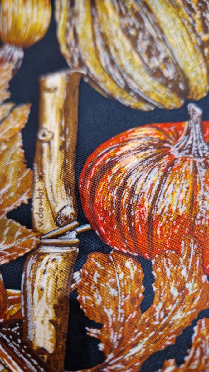 Pochette  Hermès Citrouilles et coloquintes  dessiné par Valérie Dawlat -Dumoulin 1998 livrée dans sa boîte – Image 3