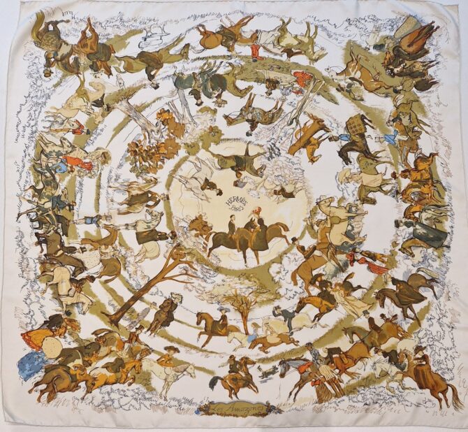 Carré Hermès Les amazones II par Philippe Dumas