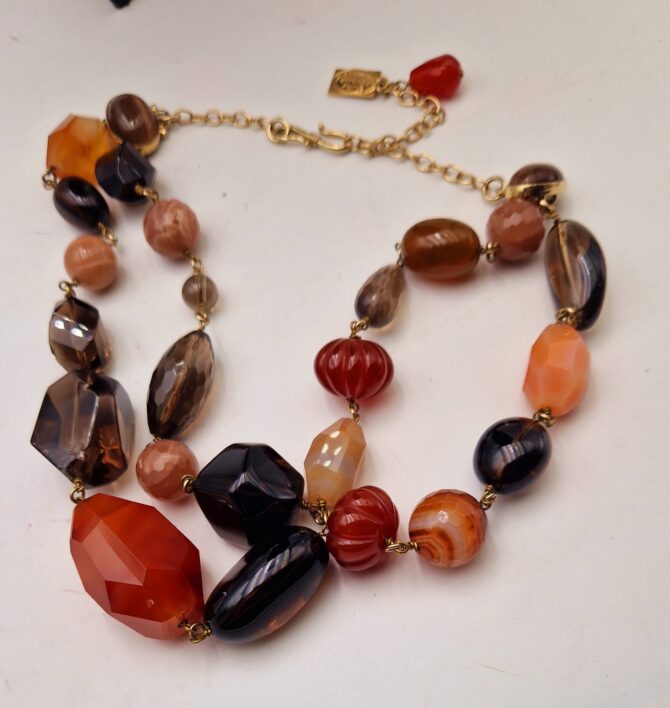 Collier porte bonheur  2 rangs Philippe Ferrandis en perles de verre  et agates – Image 2