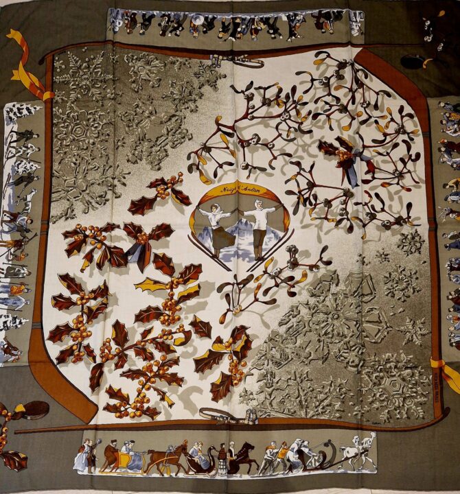 Châle Hermès Soie et cachemire Neige d'Antan par Cathy Latham 1989
