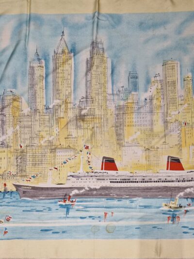 Foulard Arrivée du paquebot Le France par Pierre Pagès 1962