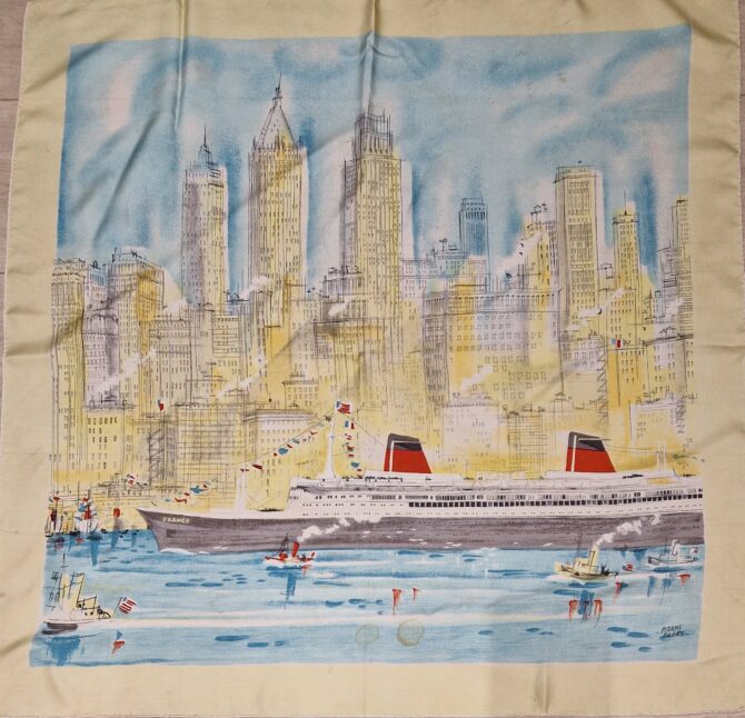 Foulard Arrivée du paquebot Le France par Pierre Pagès 1962