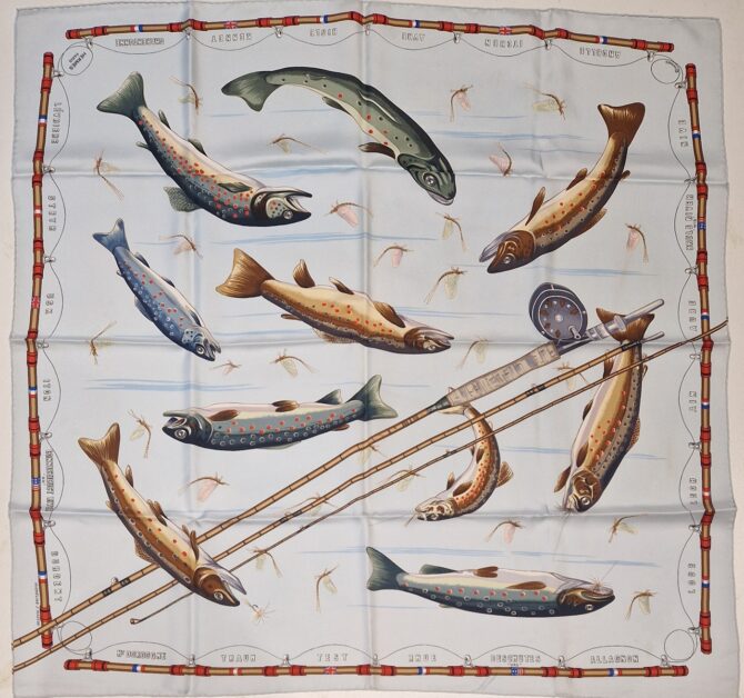 Carré Hermès Les truites par Micheline Masson 1953