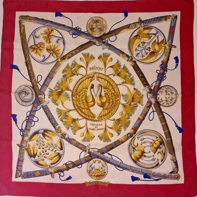 Carré Hermès DAÏMYO Princes du soleil levant par Françoise Faconnet 1991