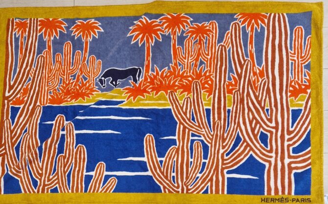 Drap de bain Hermès ETAT NEUF avec étiquettes motif Le bel oasis