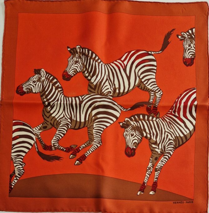 Pochette ou gavroche Hermès Les Zèbres par Robert Dallet 2014 Livrée dans sa boîte
