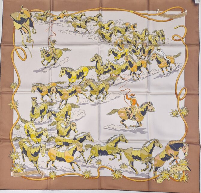 Carré Hermès double face à l'état neuf Les mustangs par Robert Dallet et Ugo Bienvenu