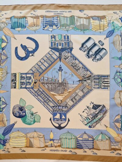 Foulard Hermès Charmes des plages normandes par Loic Dubigeon 1999