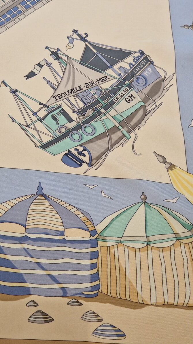 Foulard Hermès Charmes des plages normandes par Loic Dubigeon 1999