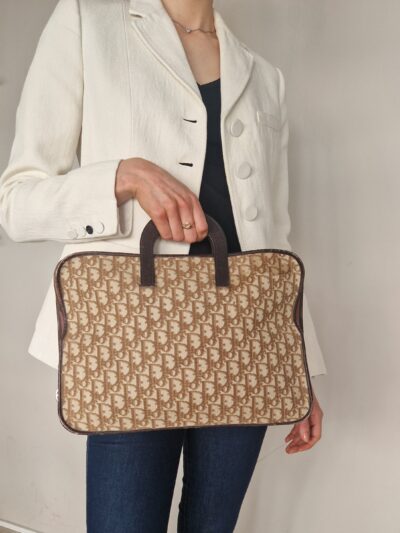 Sac cartable Christian Dior années 70 en toile Monogram et cuir