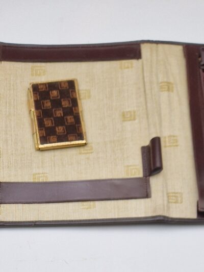 pochette de correspondance cuir et velours imprimé guy laroche