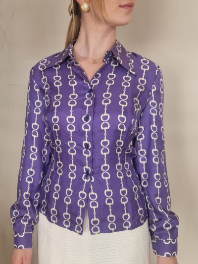 Chemise en soie Céline années 70 aux motifs de mors