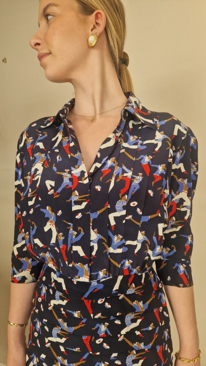 Robe YSL Rive Gauche en soie imprimé marins – Taille 40 – Années 80 – Image 3
