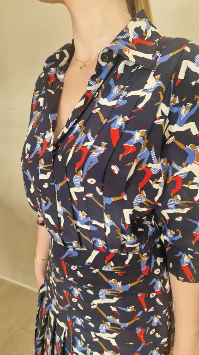Robe YSL Rive Gauche en soie imprimé marins – Taille 40 – Années 80 – Image 5