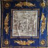 Foulard vintage Rhodia Napoléon Ajaccio signé Tana, fond bleu et or EN : Vintage Rhodia scarf Napoleon Ajaccio signed Tana, blue and gold