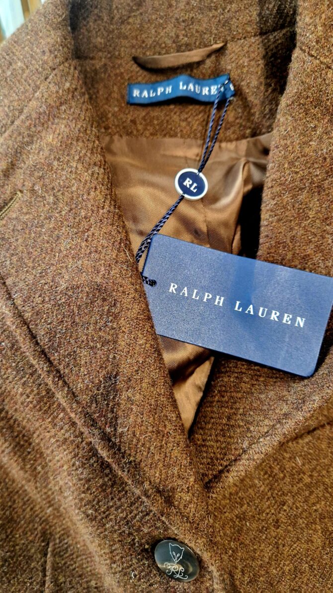 Veste Ralph Lauren en laine marron cintrée avec détails cuir et boutons corne – Taille US 6 / FR 38. Etat neuf avec étiquette – Image 7