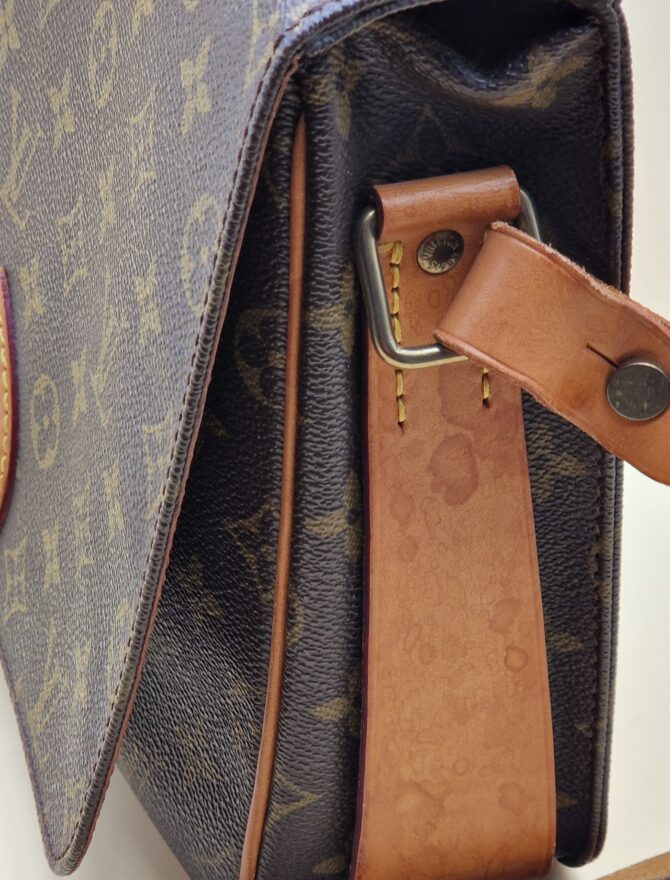 Sac Louis Vuitton Cartouchière MM – Toile Monogram et cuir naturel (circa 1980s) – Image 5