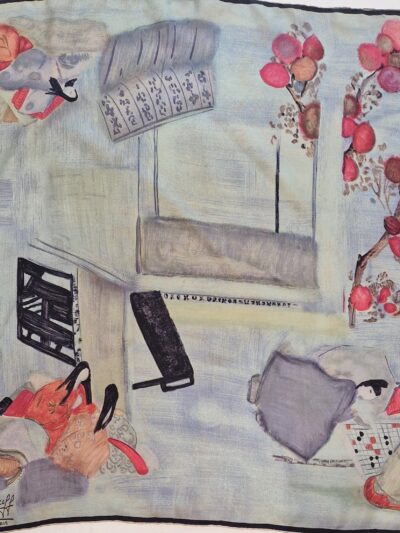 Foulard en soie, scène japonaise , édité par Maggy Rouff Paris