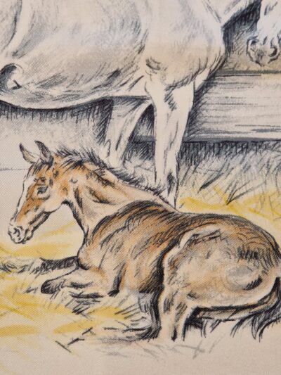 Carré Hermès LES POULAINS par Xavier de Poret Première édition 1960 étiquette