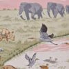 Carré Hermès La Trêve de l’Eau par Robert Dallet, édition 2005, soie rose et verte avec tigres et animaux de la savane.