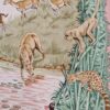 Carré Hermès La Trêve de l’Eau par Robert Dallet, édition 2005, soie rose et verte avec tigres et animaux de la savane.